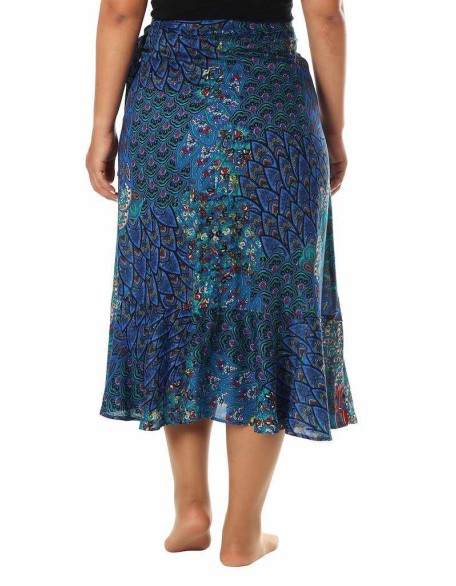 BLUE BOHO MIDI WRAP SKIRT