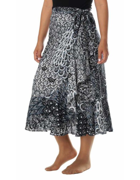 BLACK PEACOCK MIDI WRAP SKIRT