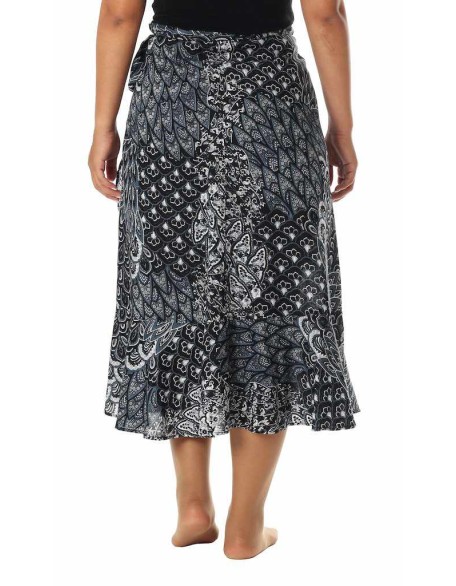 BLACK PEACOCK MIDI WRAP SKIRT