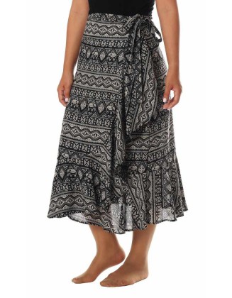 BLACK ELEPHANT MIDI WRAP SKIRT