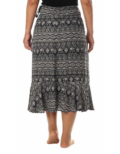 BLACK ELEPHANT MIDI WRAP SKIRT