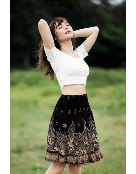 High Waisted Short Boho Skirt