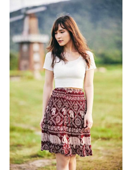 ELEPHANT PRINT SHORT BOHO SKIRT