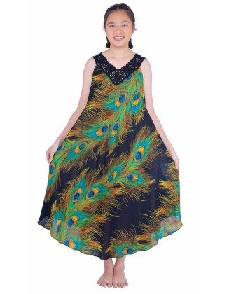 Long Sleeveless Dress Casual Fit V-Neck Crochet Lace