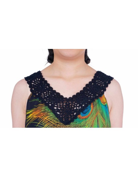 Long Sleeveless Dress Casual Fit V-Neck Crochet Lace
