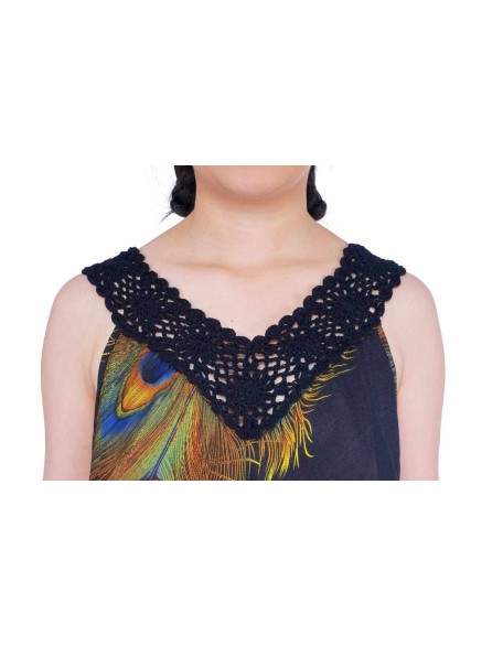 Long Sleeveless Dress Casual Fit V-Neck Crochet Lace