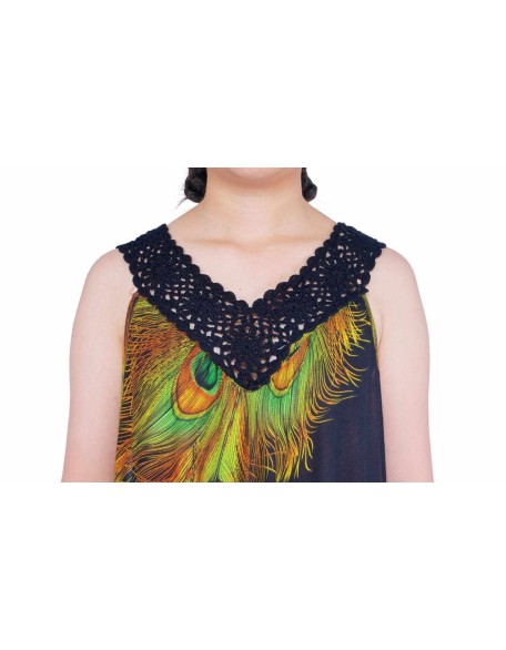 Long Sleeveless Dress Casual Fit V-Neck Crochet Lace